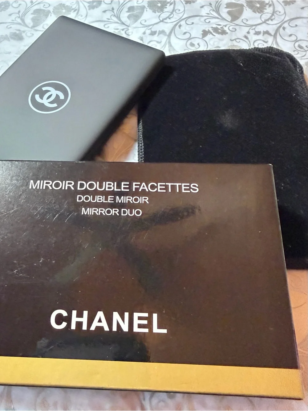 CHANEL Black and Gold Double Facette Mirror Duo